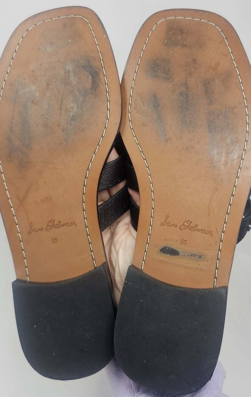 Sam Edelman Women's Dina Leather Fisherman Black Slip On Mules Sandal Size 10 - Picture 9 of 10